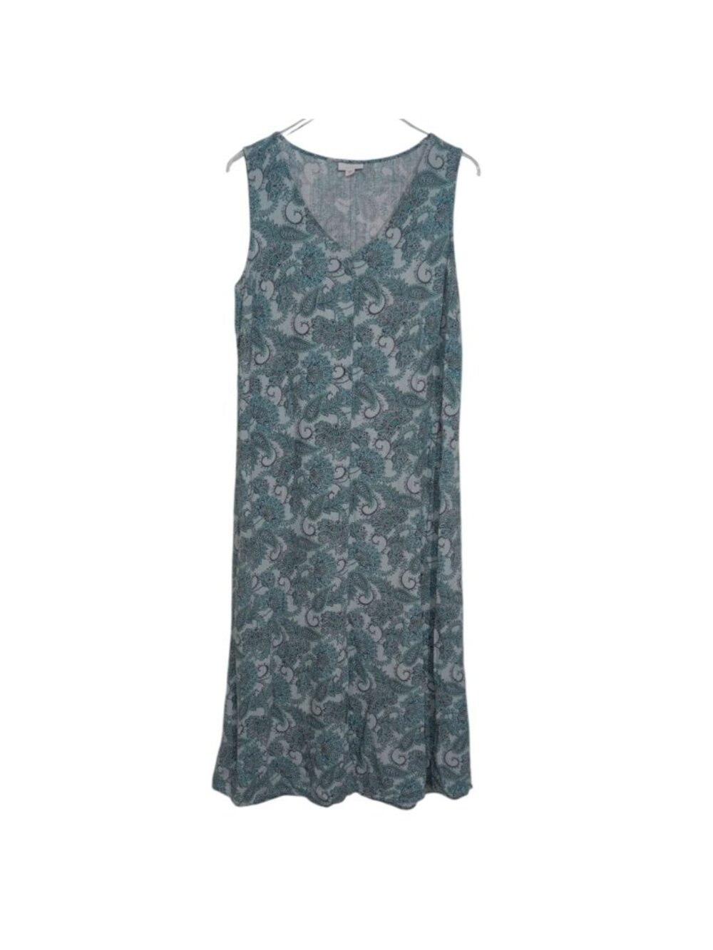 Pure Jill Paisley Midi Dress Womens Size Large Blue Linen Blend Sleeveless V Nec